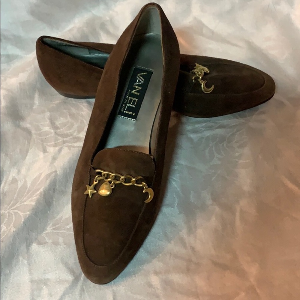 🎁VanEli Italian suede leather loafers gold charms